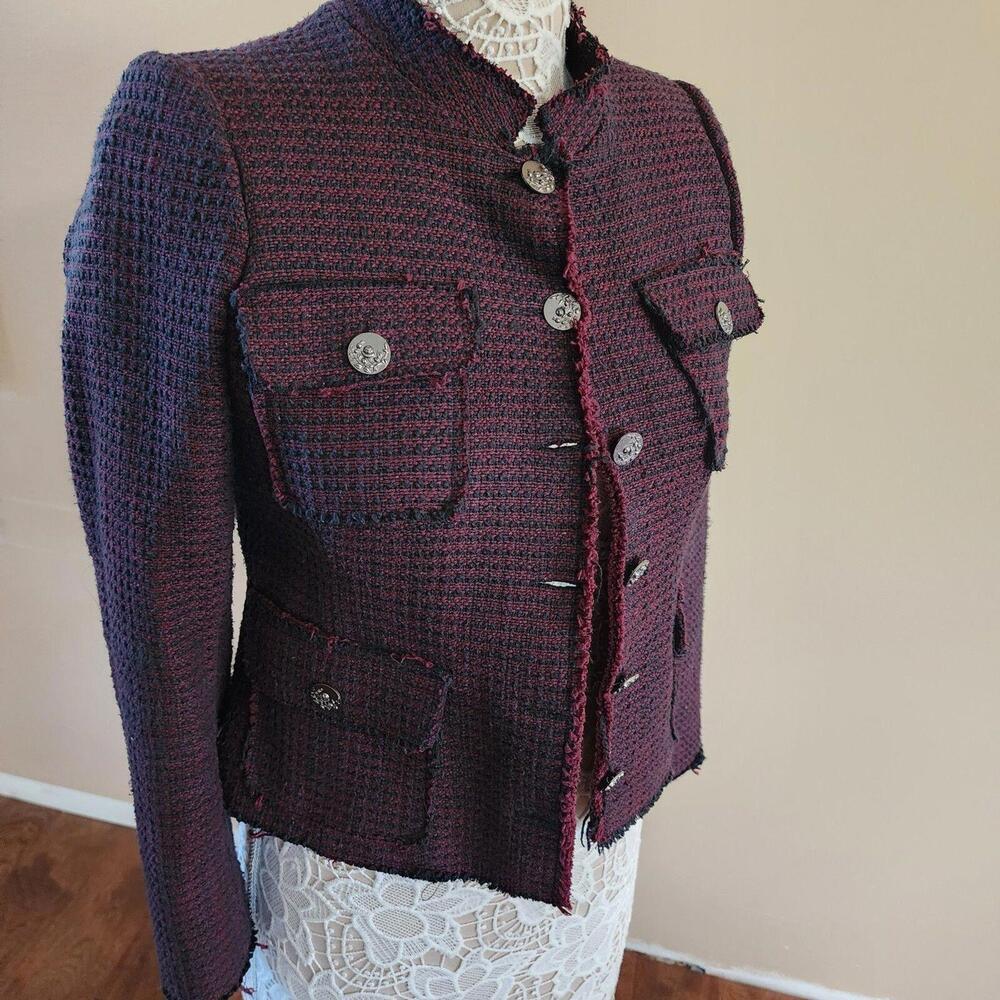 LKNW Willow & Clay Anthropologie brand unique blazer jacket wine black  xs